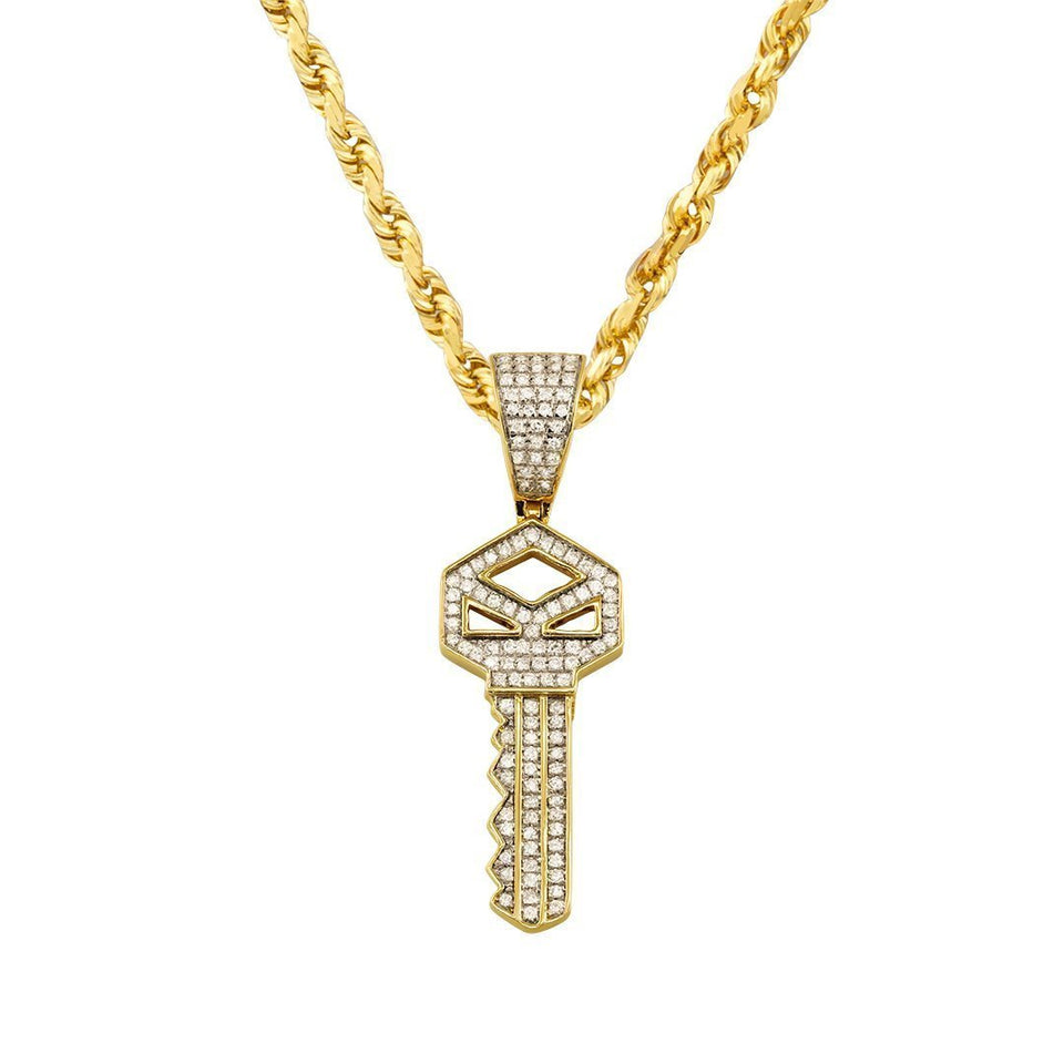 14K Yellow Solid Gold Mens Diamond Key Pendant 3.50 Ctw – Avianne Jewelers