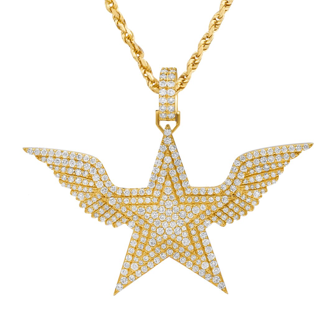 14k Yellow Gold Diamond Wing Star Pendant 3.84 Ctw – Avianne Jewelers