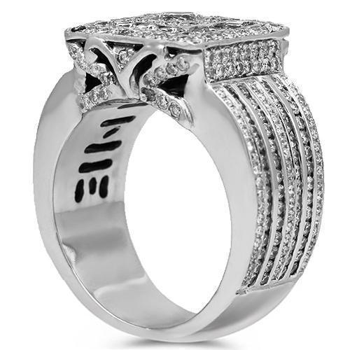 14K Solid White Gold Mens Diamond Ring 3.43 Ctw