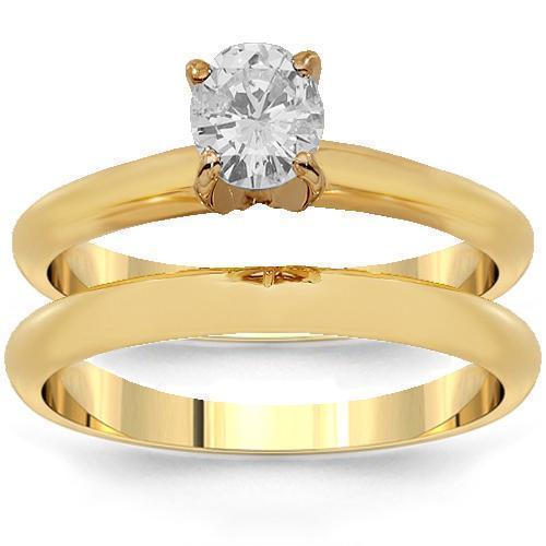 14K Solid Yellow Gold Diamond Bridal Ring Set 0.40 Ctw