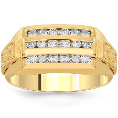 Retro Italian Diamond Emerald 18k Yellow Gold Ring 1960s-MTS