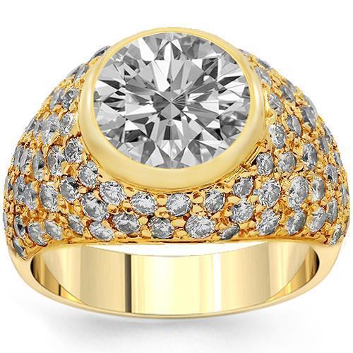 14K Solid Yellow Gold Mens Diamond Ring 10.01 Ctw