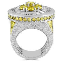 Thumbnail for 14K White Solid Gold Mens Diamond Custom Pinky Ring with Yellow Diamonds 14.18 Ctw