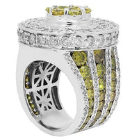 Thumbnail for 14K White Solid Gold Mens Diamond Custom Pinky Ring with Yellow Diamonds 15.68 Ctw