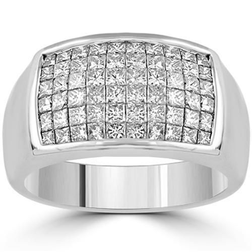 14K White Solid Gold Mens Diamond Princess Cut Ring 2.50 Ctw – Avianne ...