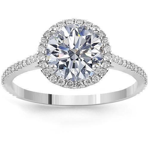 14K White Gold Round Cut Diamond Halo Engagement Ring