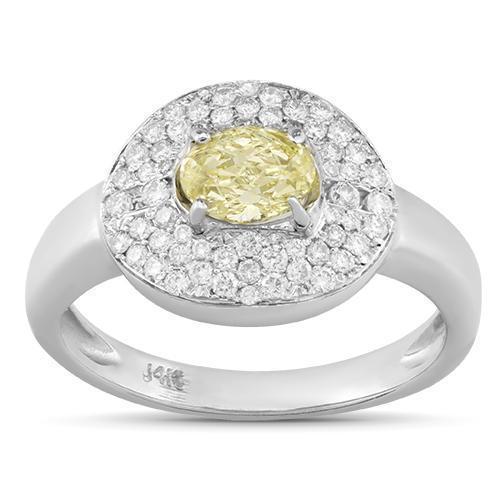 Fancy Yellow Center Stone Diamond Ring in 14k White Gold 1.30 Ctw