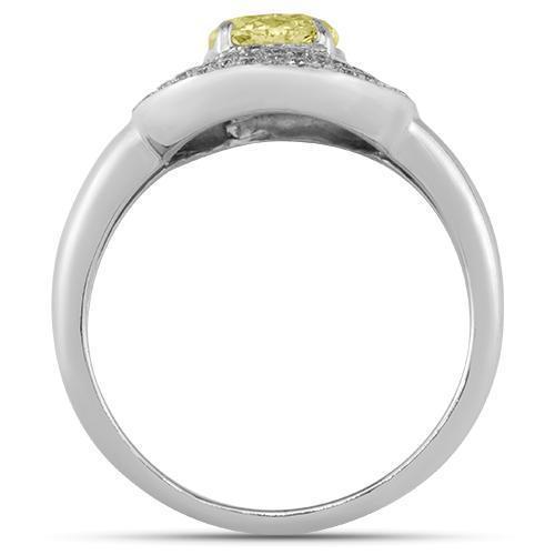 Fancy Yellow Center Stone Diamond Ring in 14k White Gold 1.30 Ctw