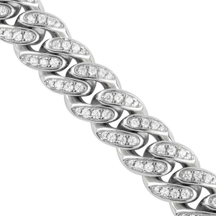 Sterling Silver Cubic Zirconia Stones Cuban Link Bracelet 13 mm