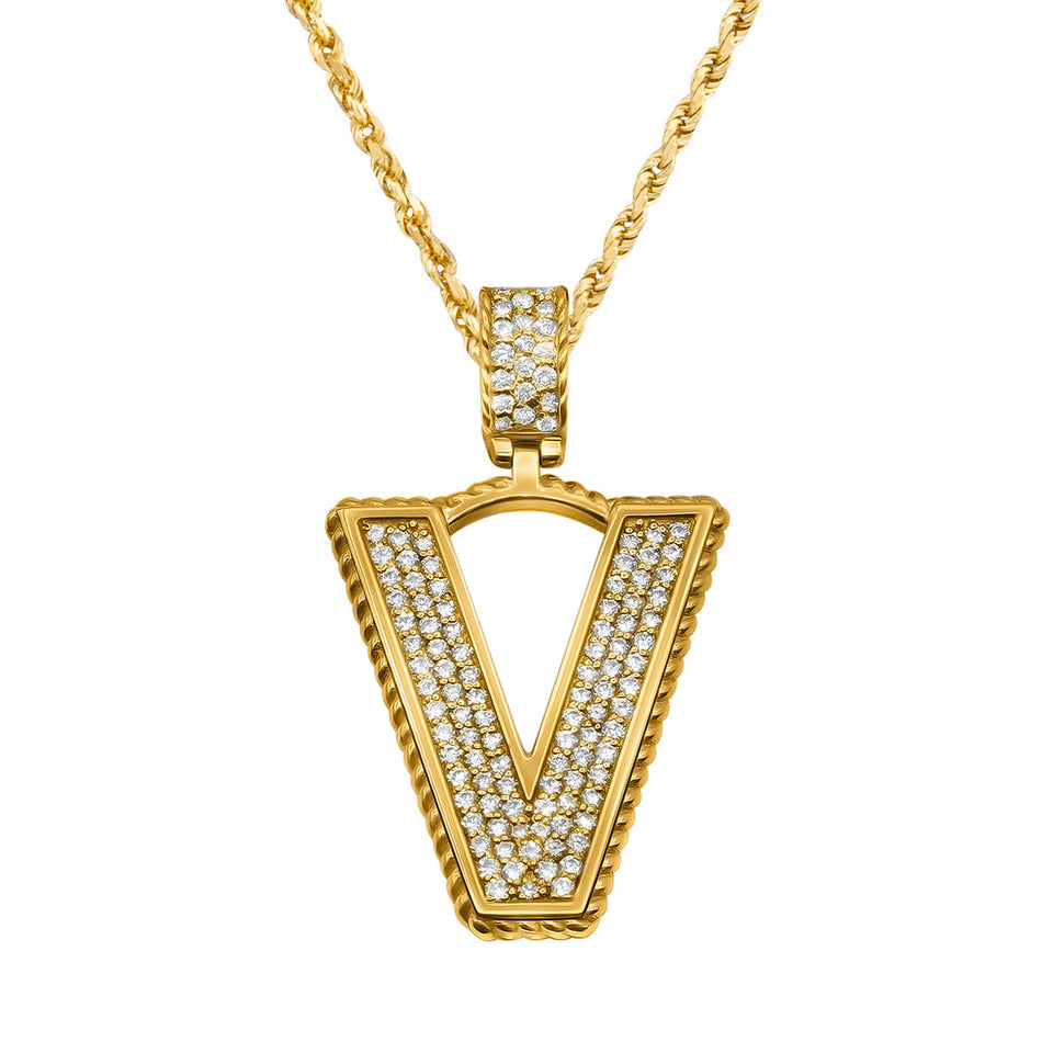 14K White Gold Diamond Letter V Pendant Necklace